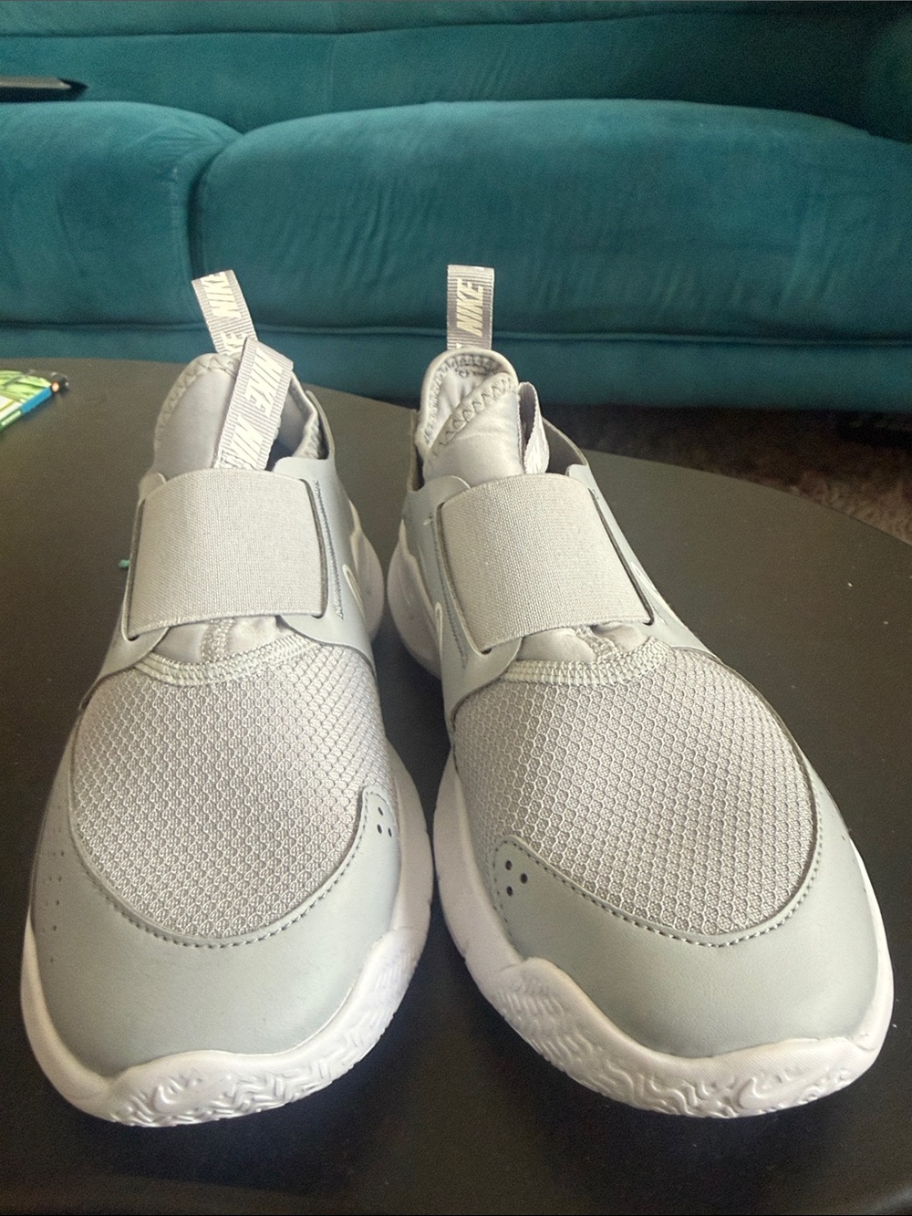Nike Kids Slip-On Sneakers in Light Gray and White